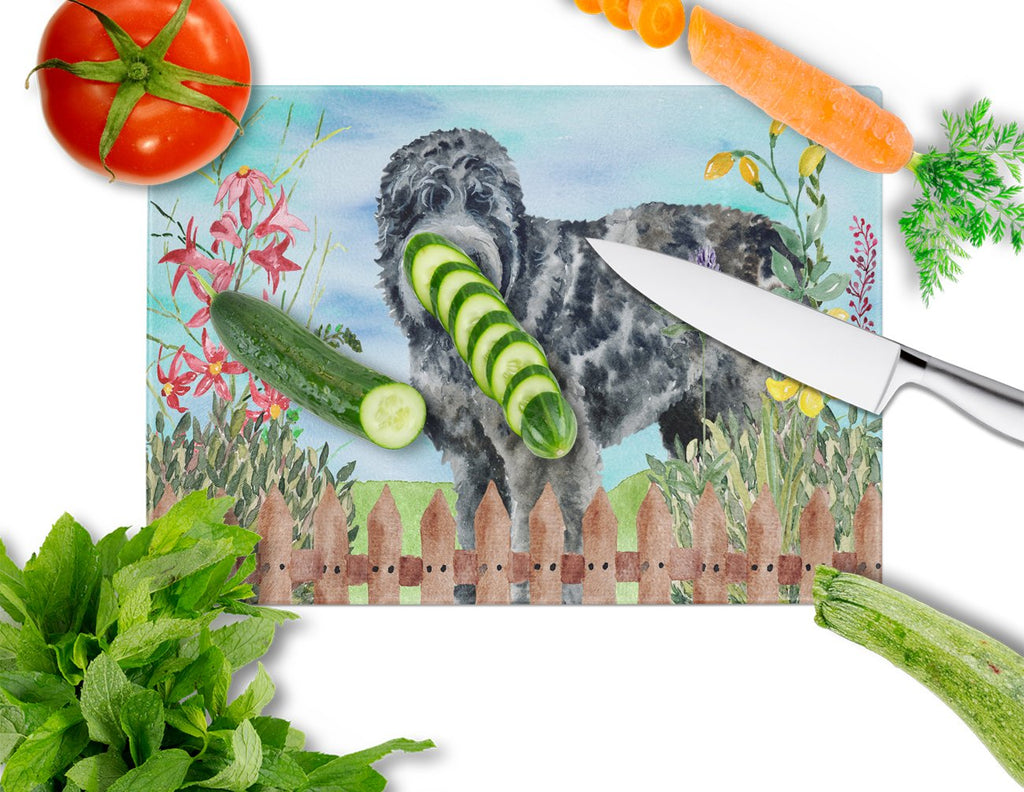 Black Russian Terrier Spring Cutting Board Tempered Glass Kitchen Cutting Surface, Heat Resistant Chopping, Non-Slip Feet, Food Prep & Serving