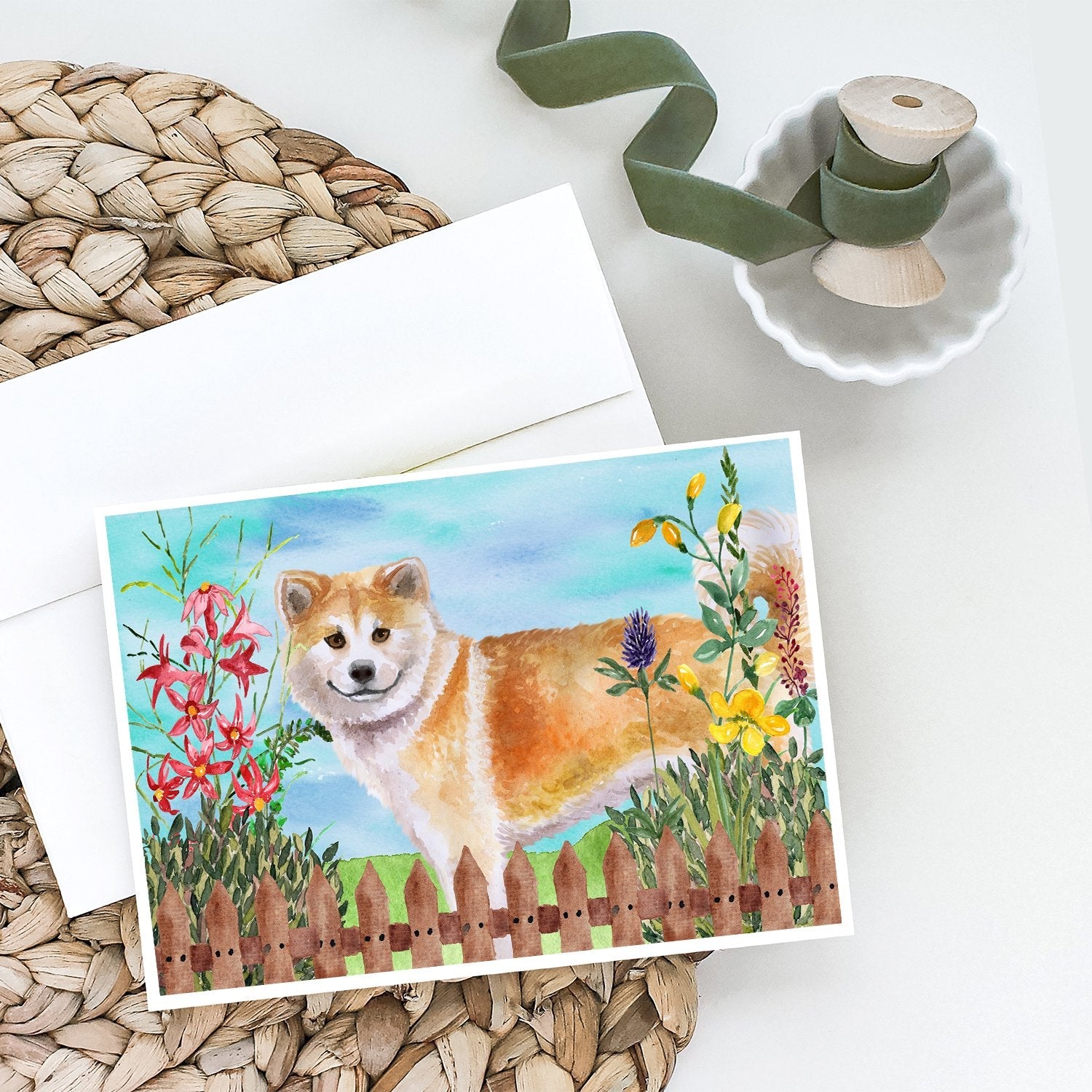 Shiba Inu Spring Greeting Cards Pack of 8 Blank Cards with Envelopes Whimsical A7 Size 5x7