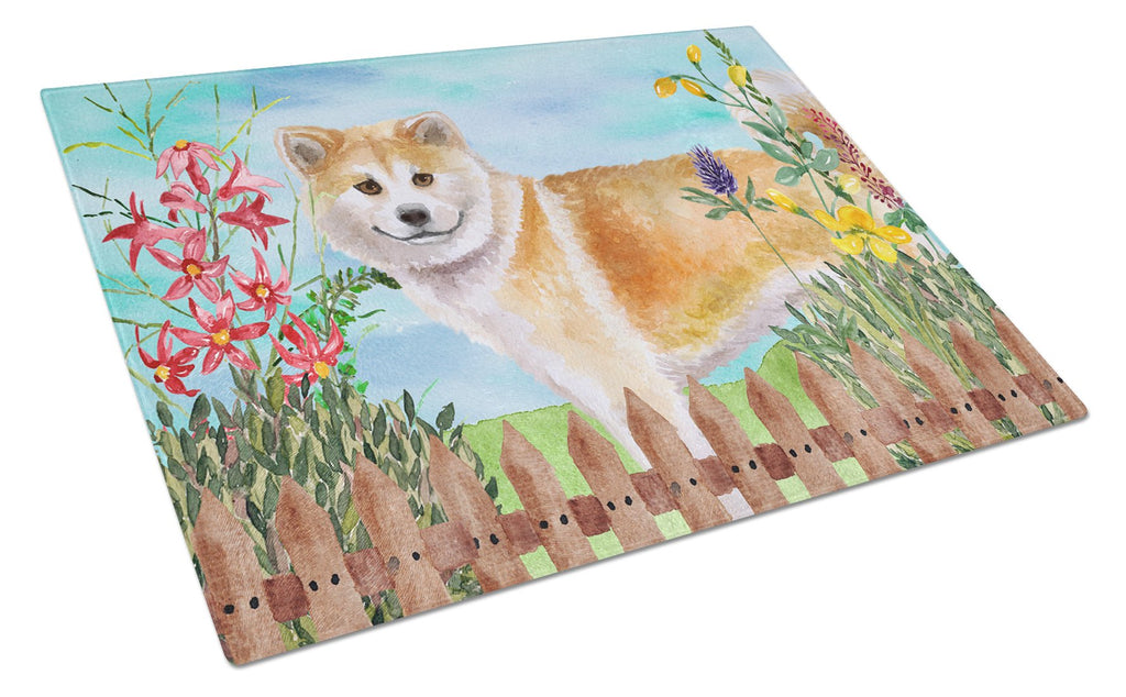 Shiba Inu Spring Cutting Board Tempered Glass Kitchen Cutting Surface, Heat Resistant Chopping, Non-Slip Feet, Food Prep & Serving