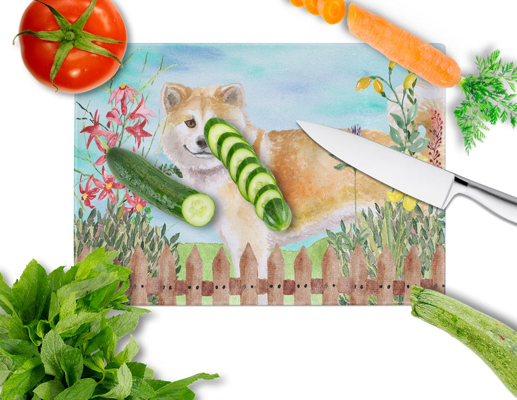 Shiba Inu Spring Cutting Board Tempered Glass Kitchen Cutting Surface, Heat Resistant Chopping, Non-Slip Feet, Food Prep & Serving