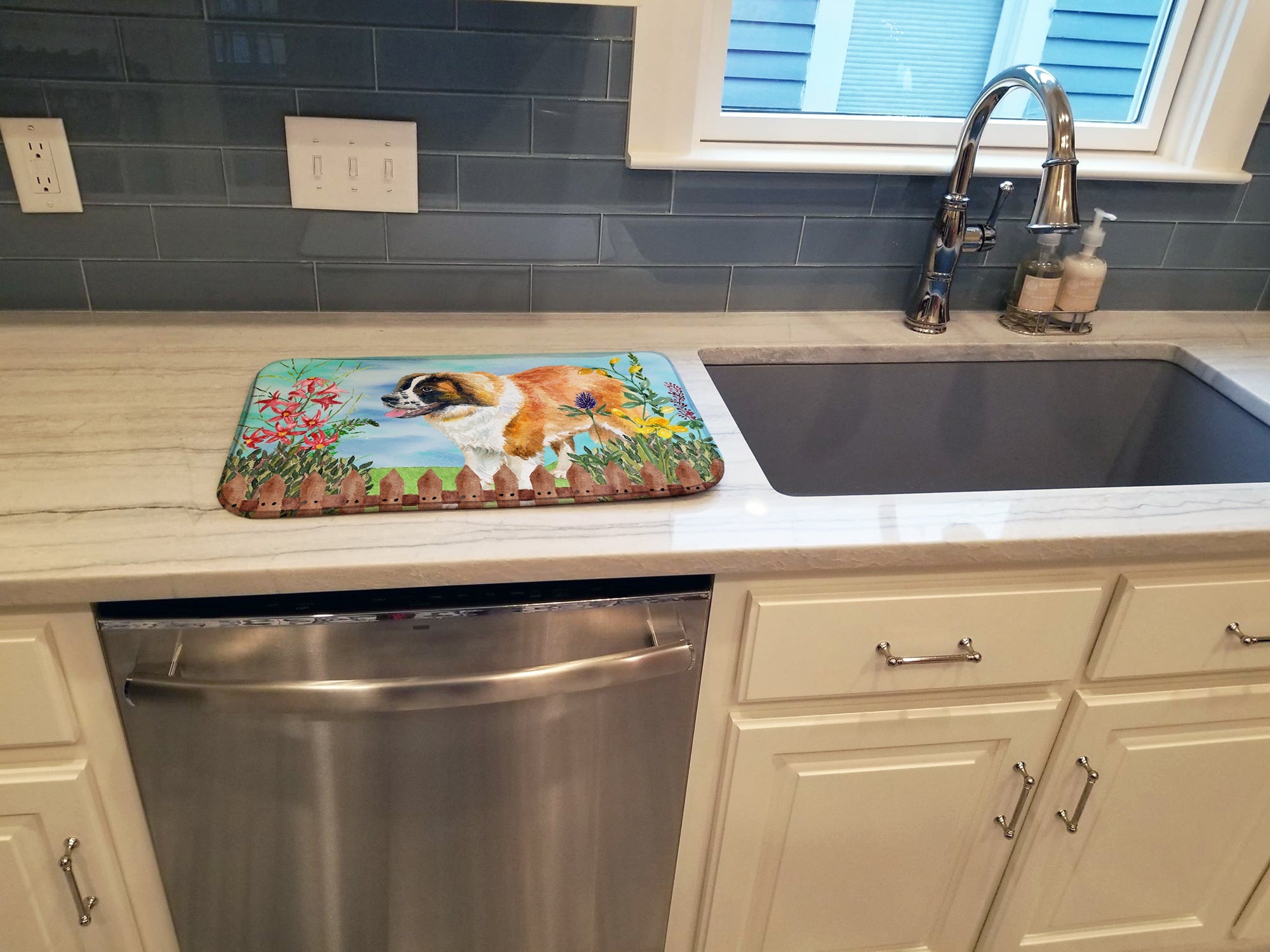 Saint Bernard Spring Dish Drying Mat Absorbent Dish Drying Mat Pad for Kitchen Counter Dish Drainer Mat for Countertop, 14 x 21", Multicolor