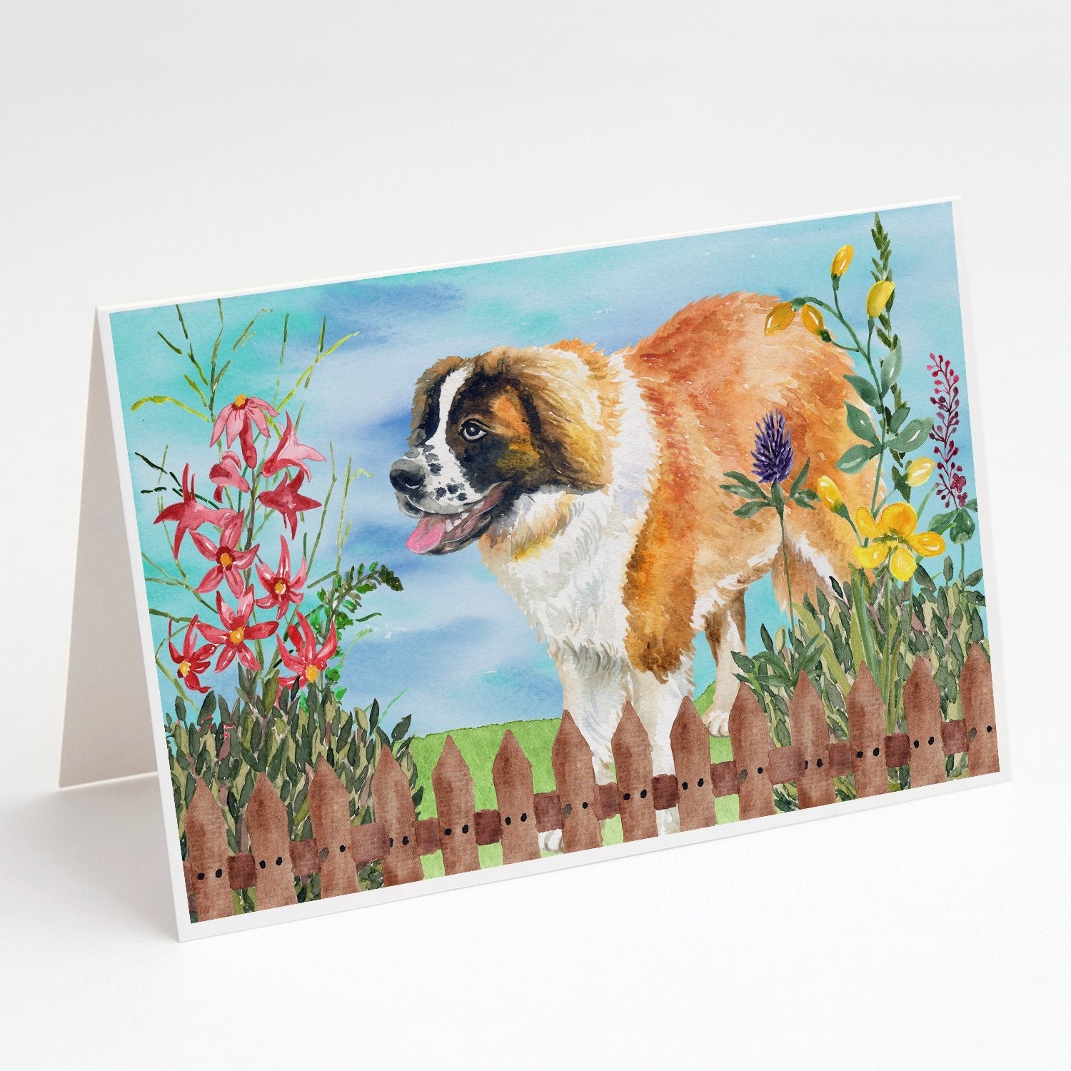 Saint Bernard Spring Greeting Cards Pack of 8 Blank Cards with Envelopes Whimsical A7 Size 5x7