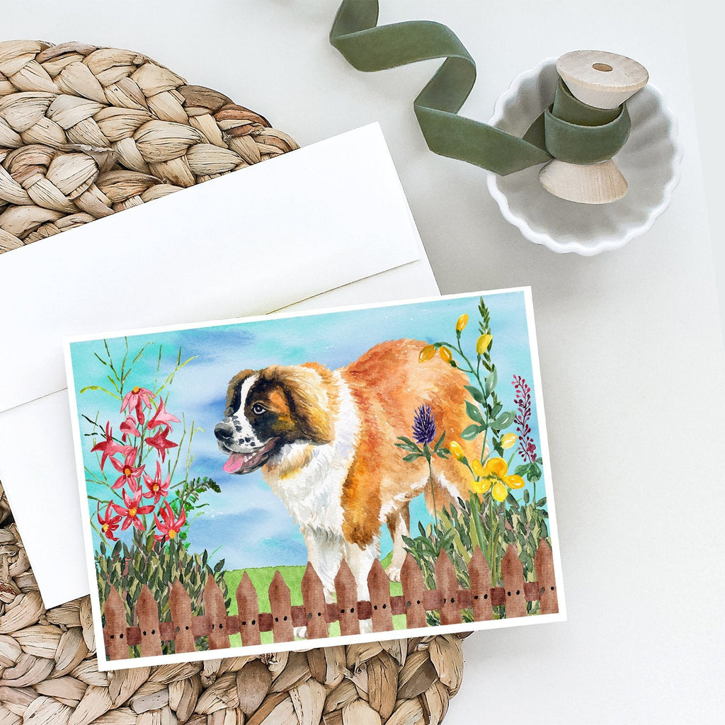 Saint Bernard Spring Greeting Cards Pack of 8 Blank Cards with Envelopes Whimsical A7 Size 5x7