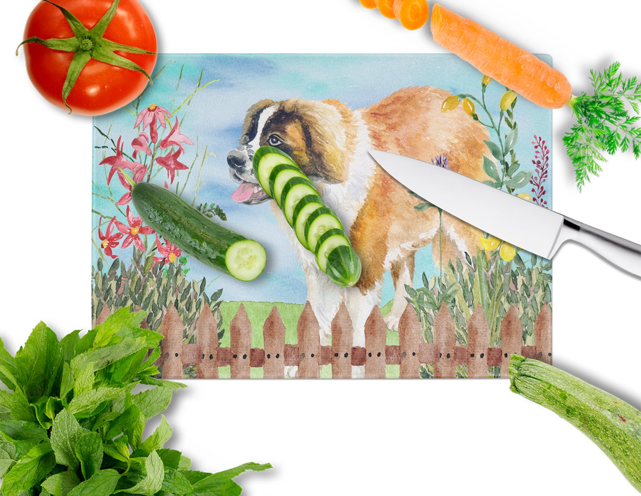 Saint Bernard Spring Cutting Board Tempered Glass Kitchen Cutting Surface, Heat Resistant Chopping, Non-Slip Feet, Food Prep & Serving