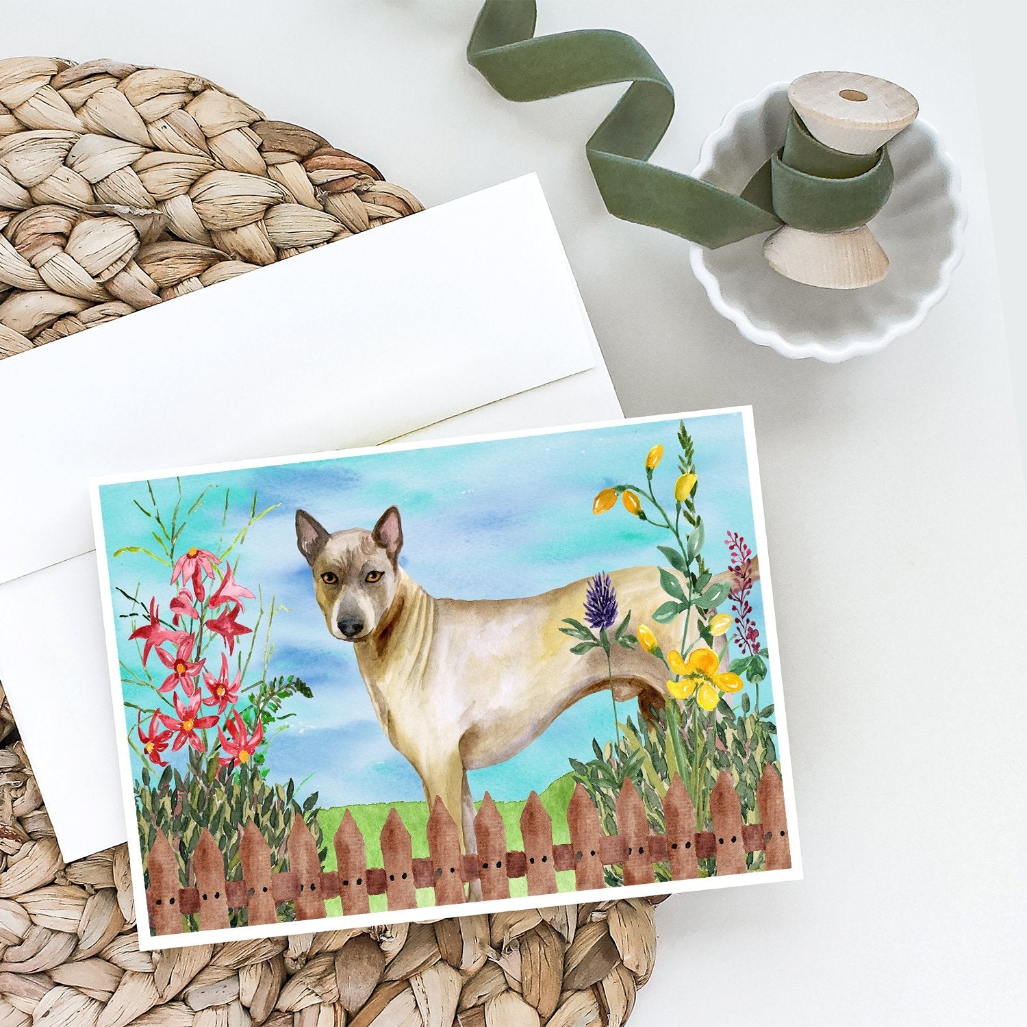 Thai Ridgeback Spring Greeting Cards Pack of 8 Blank Cards with Envelopes Whimsical A7 Size 5x7