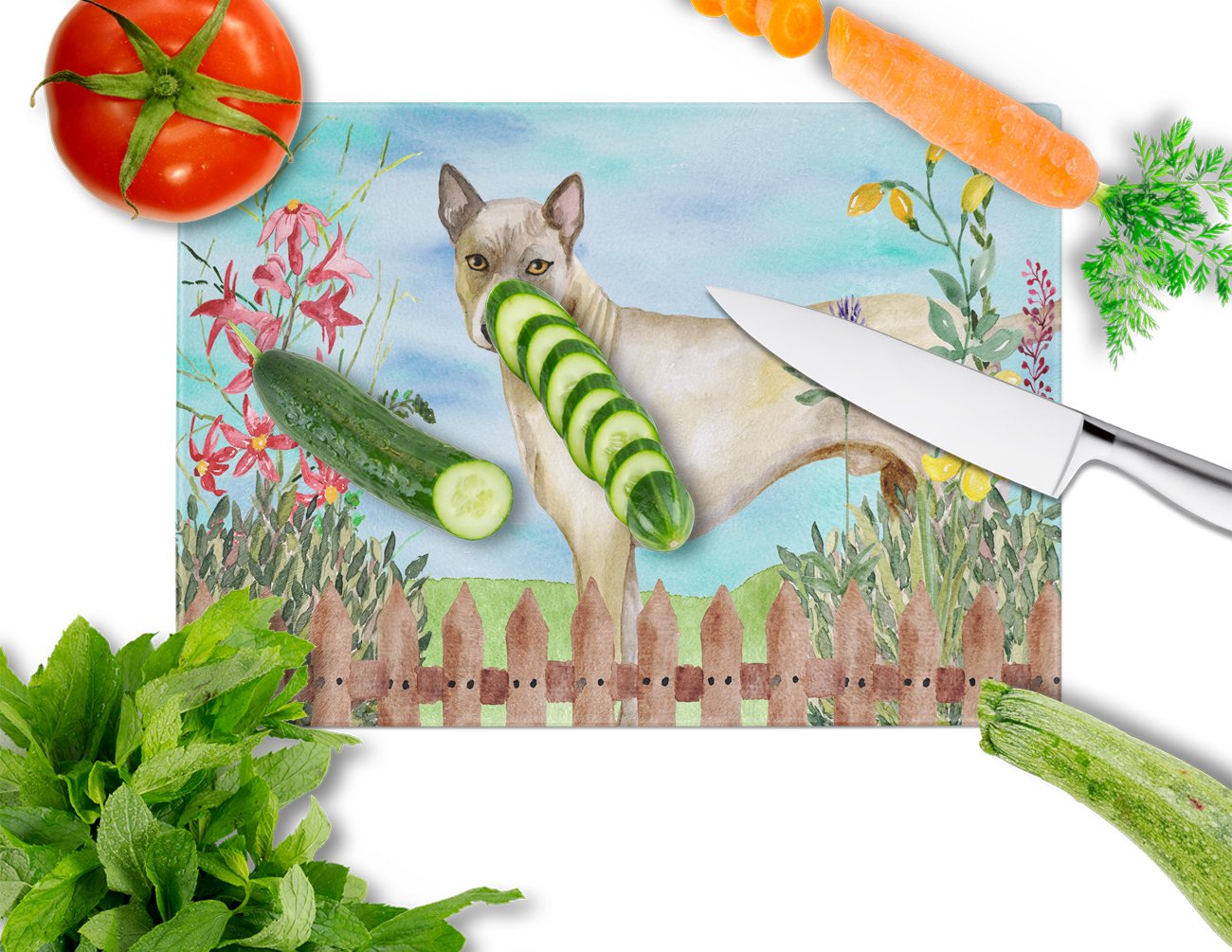 Thai Ridgeback Spring Cutting Board Tempered Glass Kitchen Cutting Surface, Heat Resistant Chopping, Non-Slip Feet, Food Prep & Serving