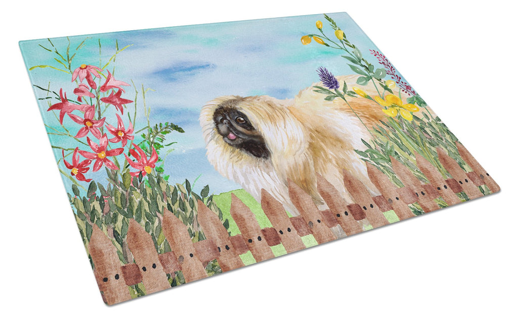 Pekingese Spring Cutting Board Tempered Glass Kitchen Cutting Surface, Heat Resistant Chopping, Non-Slip Feet, Food Prep & Serving