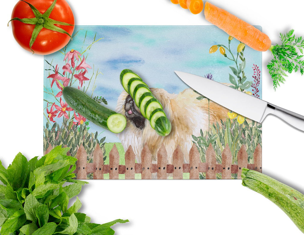 Pekingese Spring Cutting Board Tempered Glass Kitchen Cutting Surface, Heat Resistant Chopping, Non-Slip Feet, Food Prep & Serving