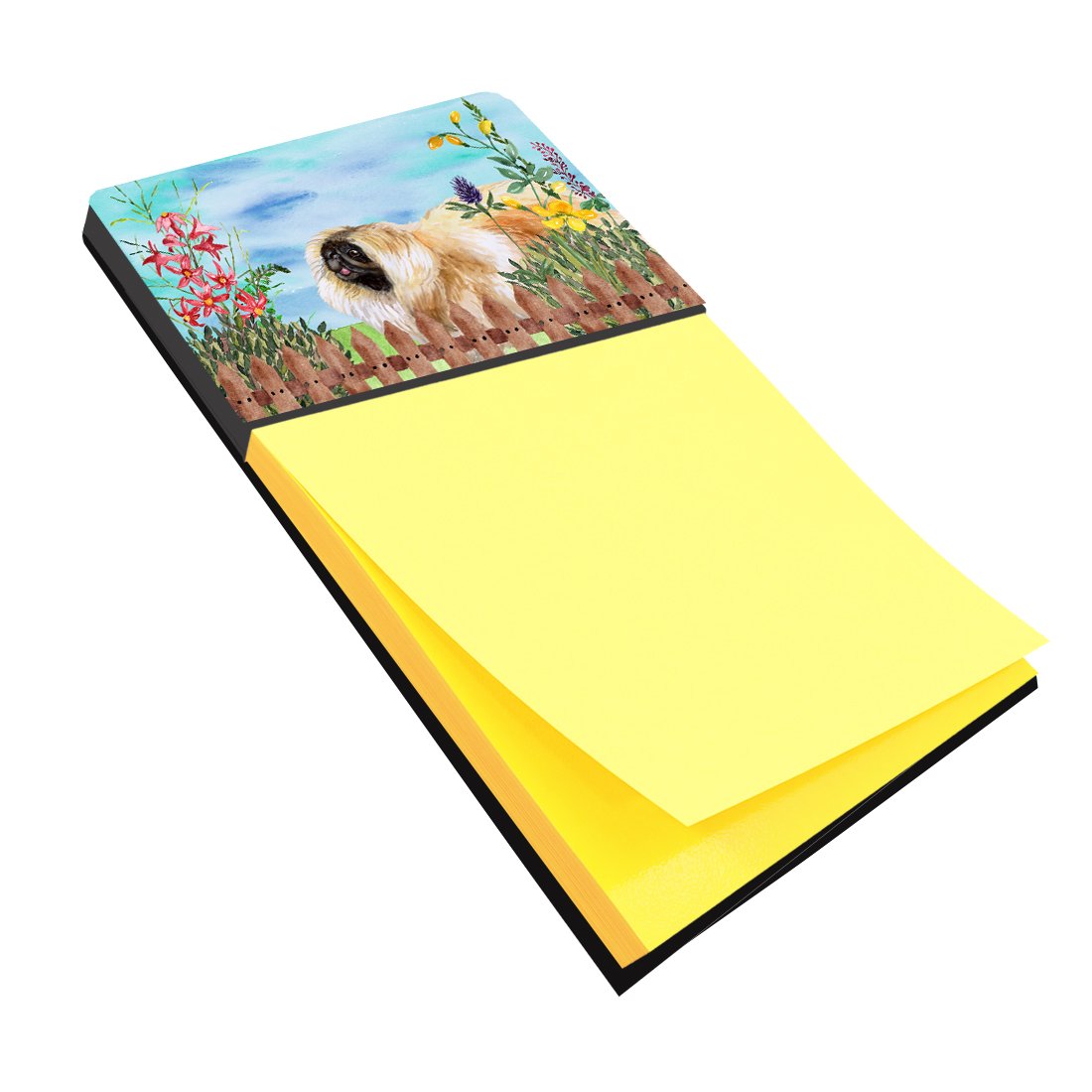 Pekingese Spring Watercolor Sticky Note Holder Refillable Dispenser Desk Accessory 3x3 Pad Gift