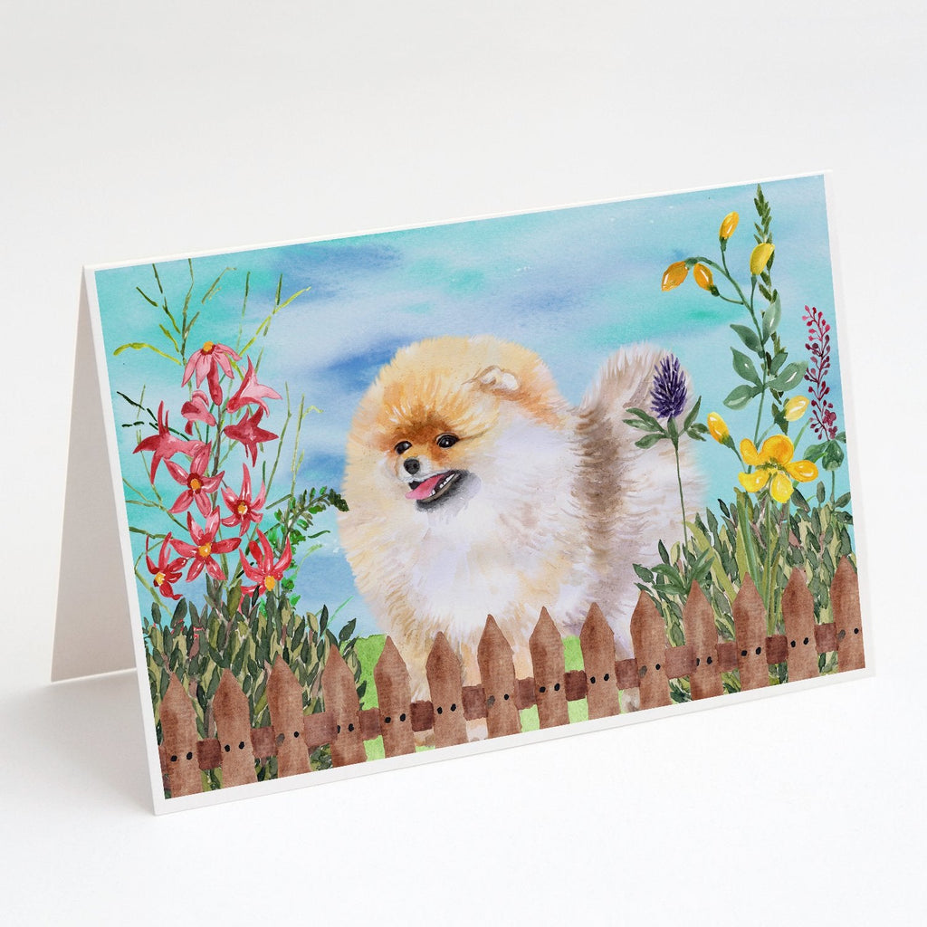 Pomeranian Spring Greeting Cards Pack of 8 Blank Cards with Envelopes Whimsical A7 Size 5x7