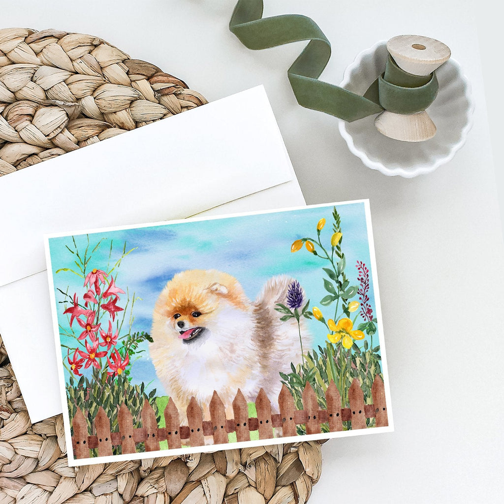 Pomeranian Spring Greeting Cards Pack of 8 Blank Cards with Envelopes Whimsical A7 Size 5x7