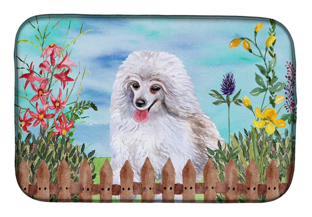 Medium White Poodle Spring Dish Drying Mat Absorbent Dish Drying Mat Pad for Kitchen Counter Dish Drainer Mat for Countertop, 14 x 21", Multicolor