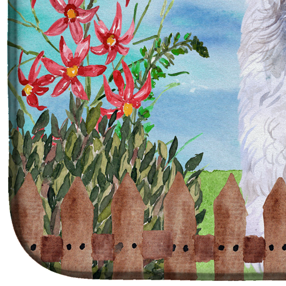 Medium White Poodle Spring Dish Drying Mat Absorbent Dish Drying Mat Pad for Kitchen Counter Dish Drainer Mat for Countertop, 14 x 21", Multicolor