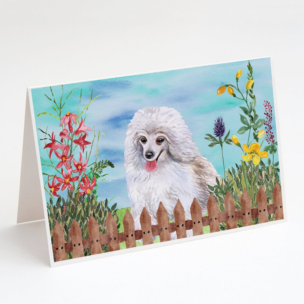 Medium White Poodle Spring Greeting Cards Pack of 8 Blank Cards with Envelopes Whimsical A7 Size 5x7
