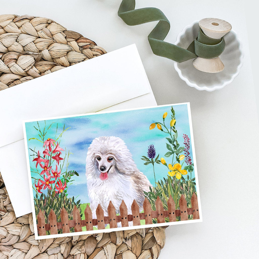 Medium White Poodle Spring Greeting Cards Pack of 8 Blank Cards with Envelopes Whimsical A7 Size 5x7