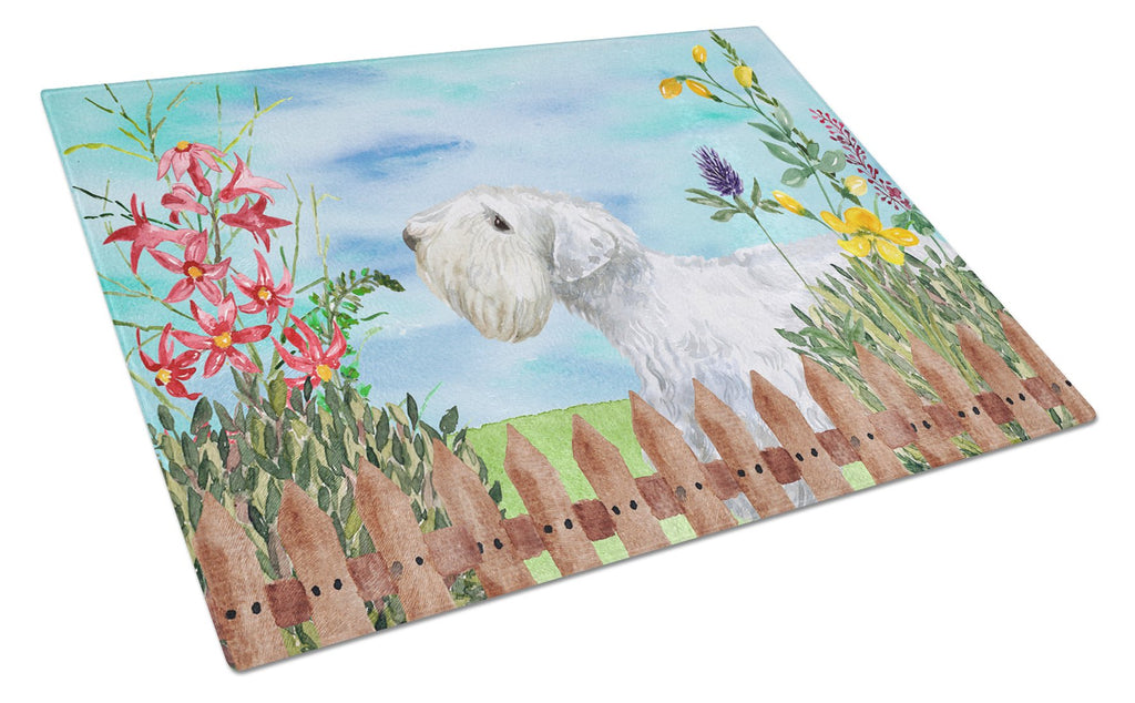 Sealyham Terrier Spring Cutting Board Tempered Glass Kitchen Cutting Surface, Heat Resistant Chopping, Non-Slip Feet, Food Prep & Serving