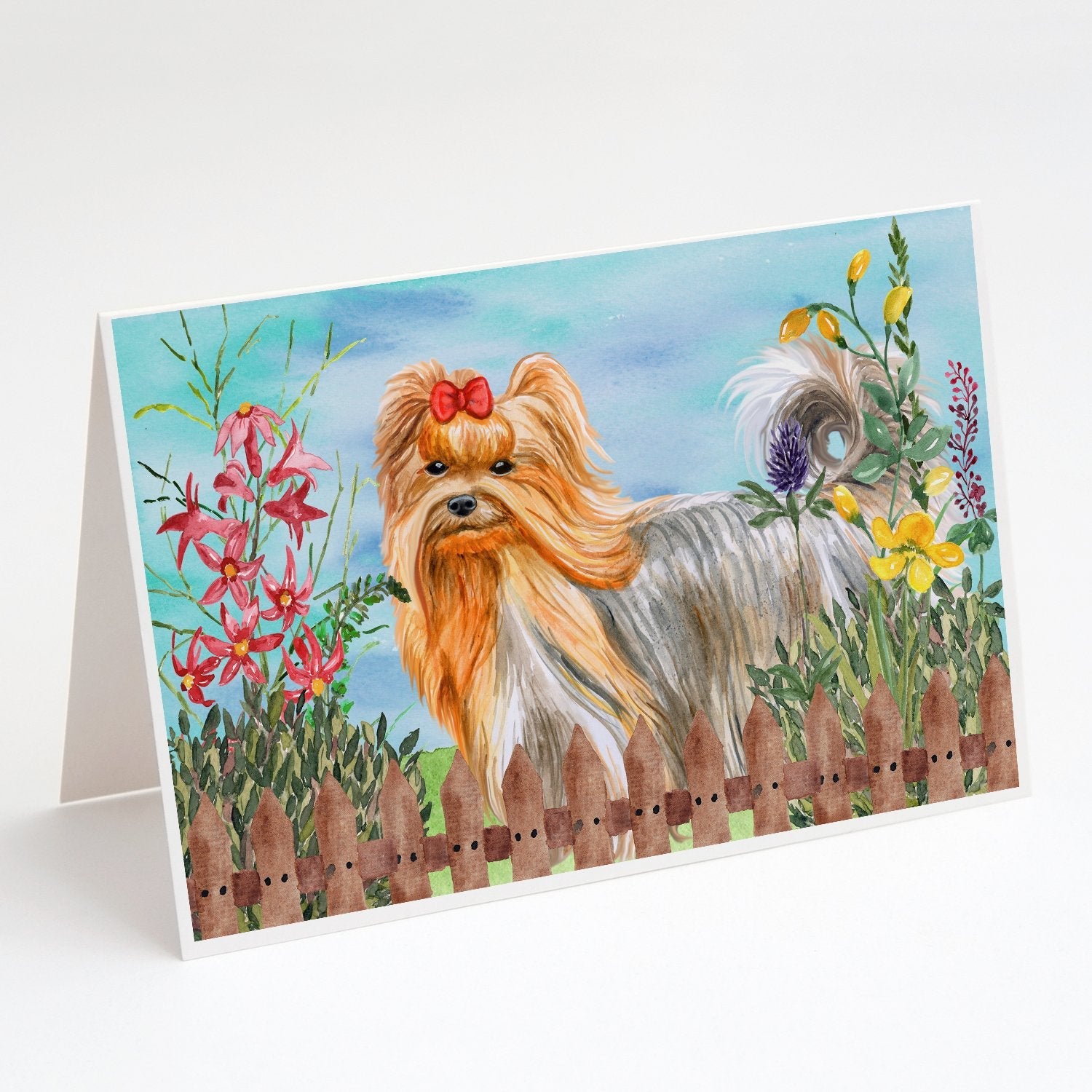 Yorkshire Terrier Spring Greeting Cards Pack of 8 Blank Cards with Envelopes Whimsical A7 Size 5x7