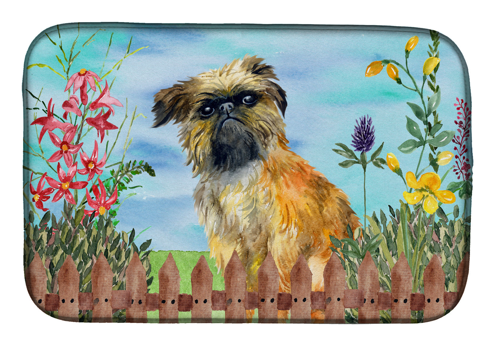 Brussels Griffon Spring Dish Drying Mat Absorbent Dish Drying Mat Pad for Kitchen Counter Dish Drainer Mat for Countertop, 14 x 21", Multicolor