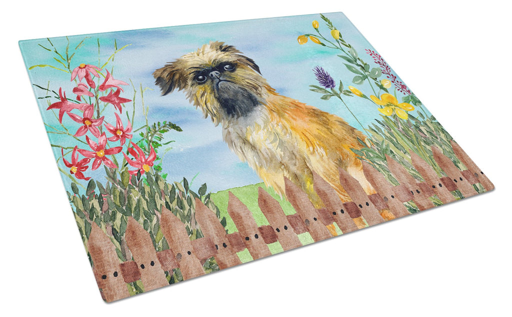 Brussels Griffon Spring Cutting Board Tempered Glass Kitchen Cutting Surface, Heat Resistant Chopping, Non-Slip Feet, Food Prep & Serving