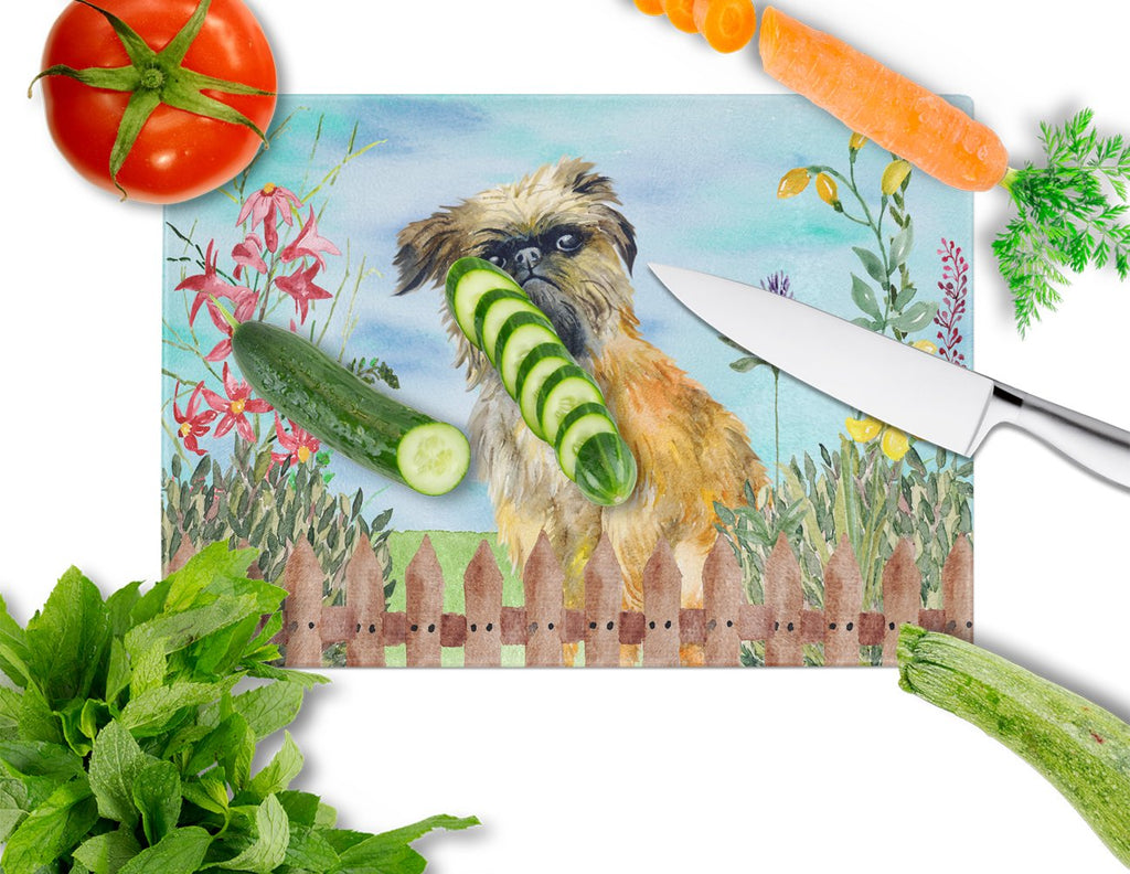 Brussels Griffon Spring Cutting Board Tempered Glass Kitchen Cutting Surface, Heat Resistant Chopping, Non-Slip Feet, Food Prep & Serving