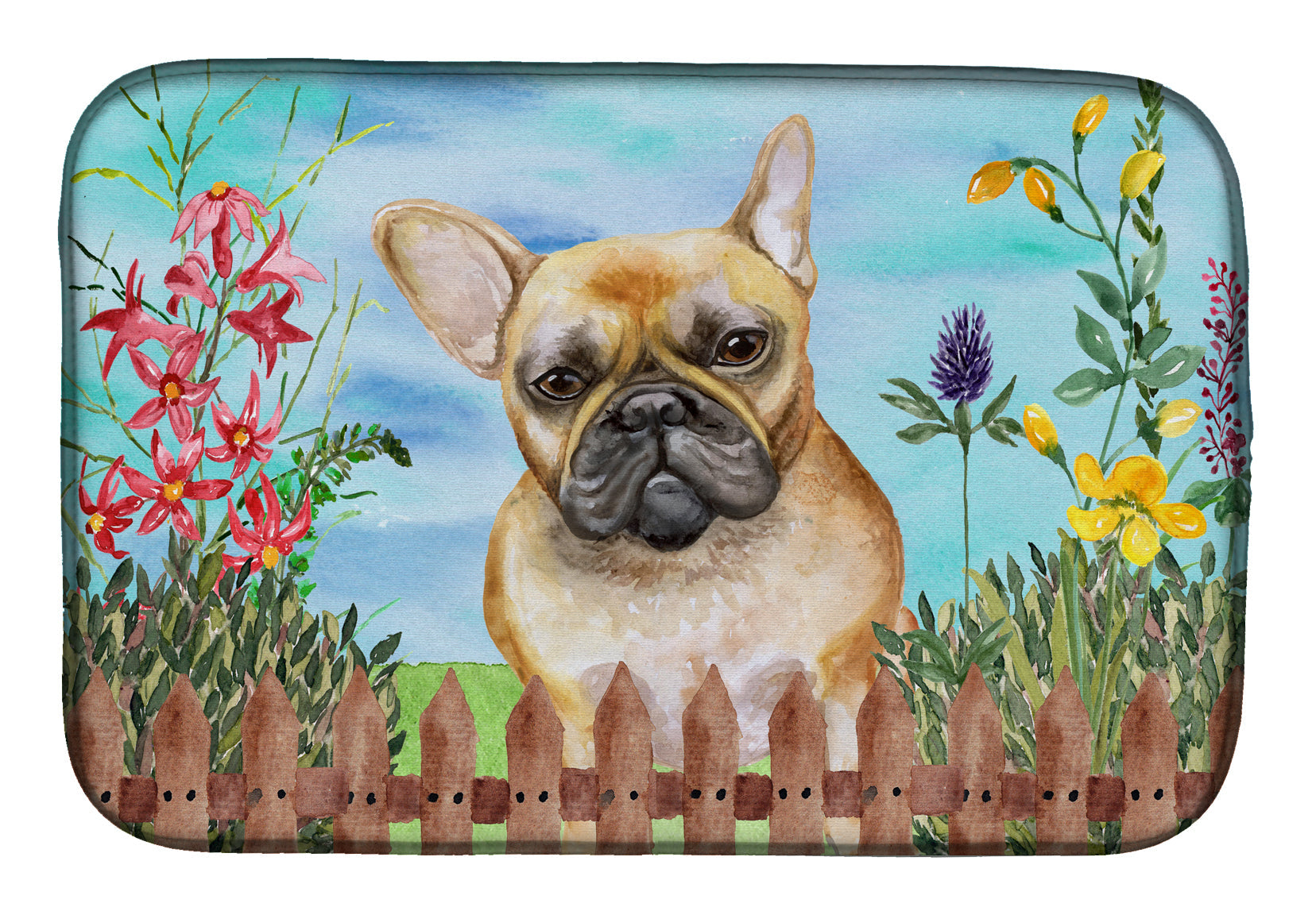 French Bulldog Spring Dish Drying Mat Absorbent Dish Drying Mat Pad for Kitchen Counter Dish Drainer Mat for Countertop, 14 x 21", Multicolor
