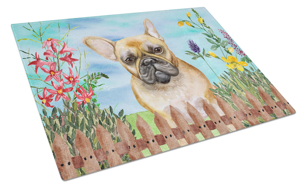 French Bulldog Spring Cutting Board Tempered Glass Kitchen Cutting Surface, Heat Resistant Chopping, Non-Slip Feet, Food Prep & Serving