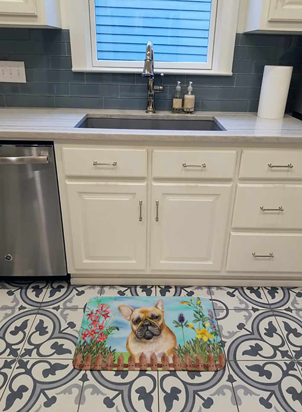 French Bulldog Spring Memory Foam Kitchen Mat Machine Washable Anti-Fatigue Cushion Comfort Bath or Kitchen Rug