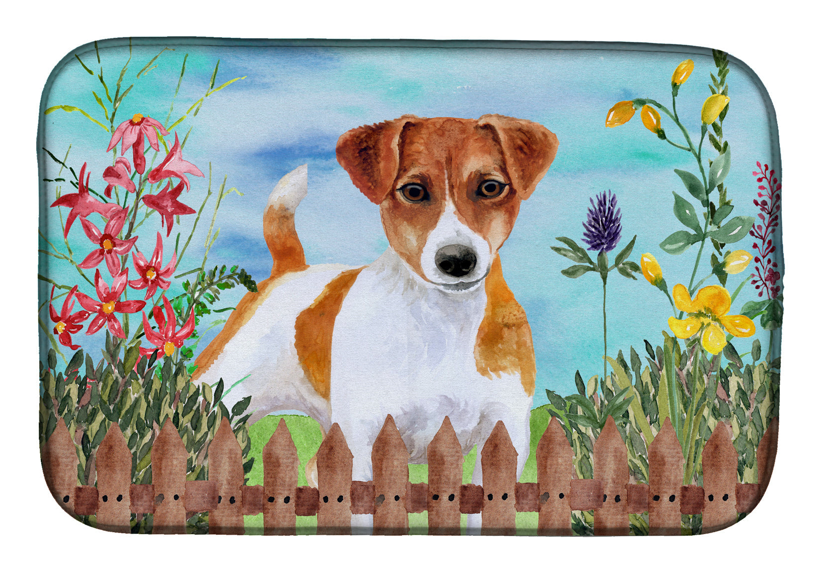 Jack Russell Terrier Spring Dish Drying Mat Absorbent Dish Drying Mat Pad for Kitchen Counter Dish Drainer Mat for Countertop, 14 x 21", Multicolor