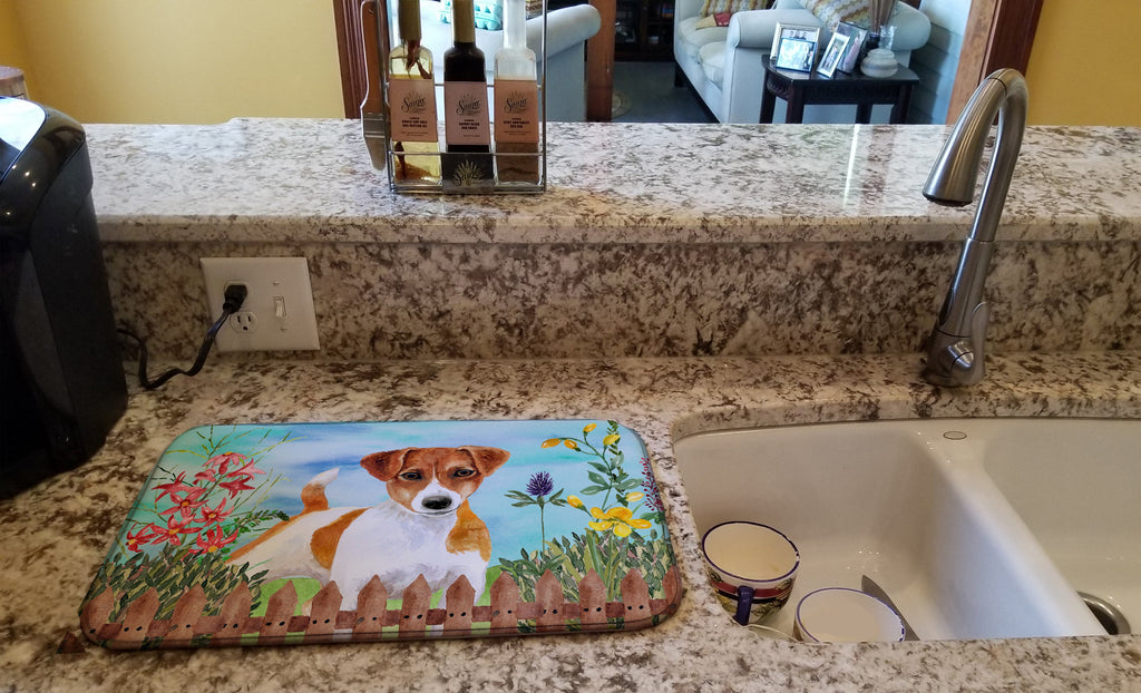 Jack Russell Terrier Spring Dish Drying Mat Absorbent Dish Drying Mat Pad for Kitchen Counter Dish Drainer Mat for Countertop, 14 x 21", Multicolor