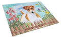 Jack Russell Terrier Spring Cutting Board Tempered Glass Kitchen Cutting Surface, Heat Resistant Chopping, Non-Slip Feet, Food Prep & Serving