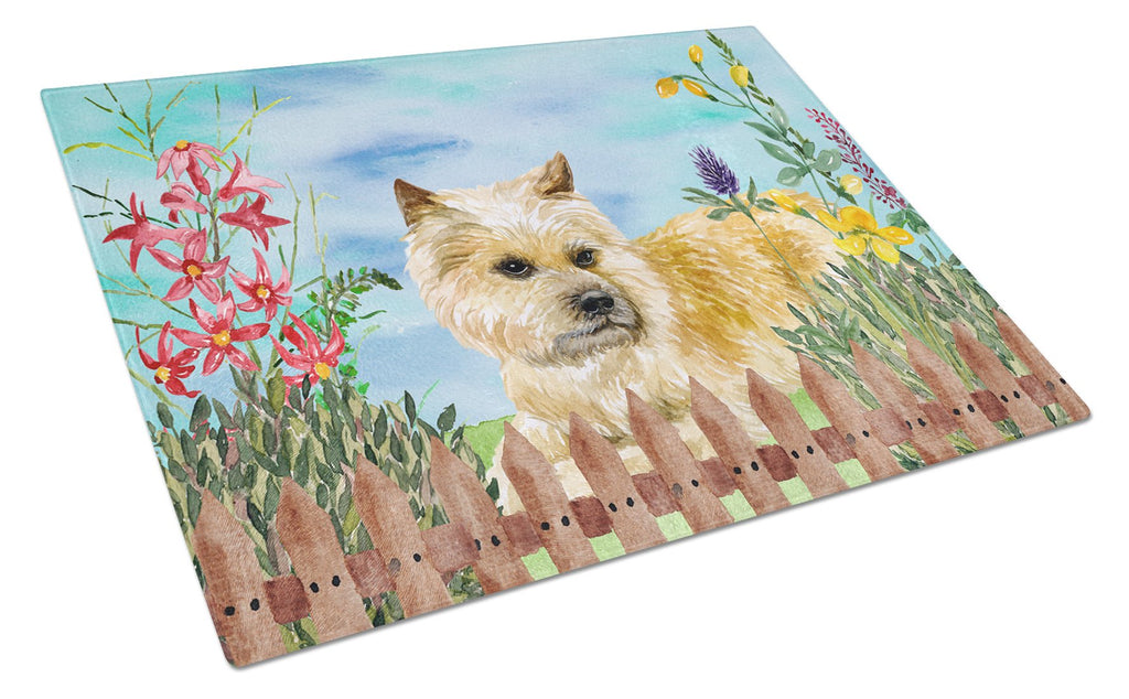 Cairn Terrier Spring Cutting Board Tempered Glass Kitchen Cutting Surface, Heat Resistant Chopping, Non-Slip Feet, Food Prep & Serving