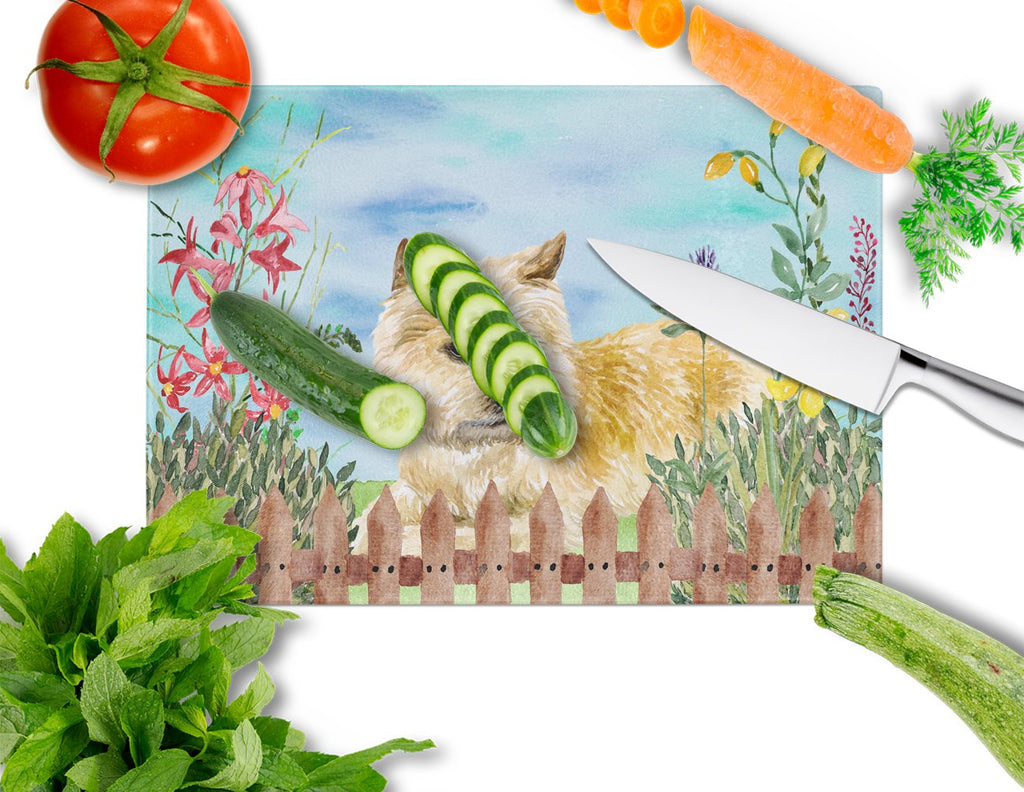 Cairn Terrier Spring Cutting Board Tempered Glass Kitchen Cutting Surface, Heat Resistant Chopping, Non-Slip Feet, Food Prep & Serving