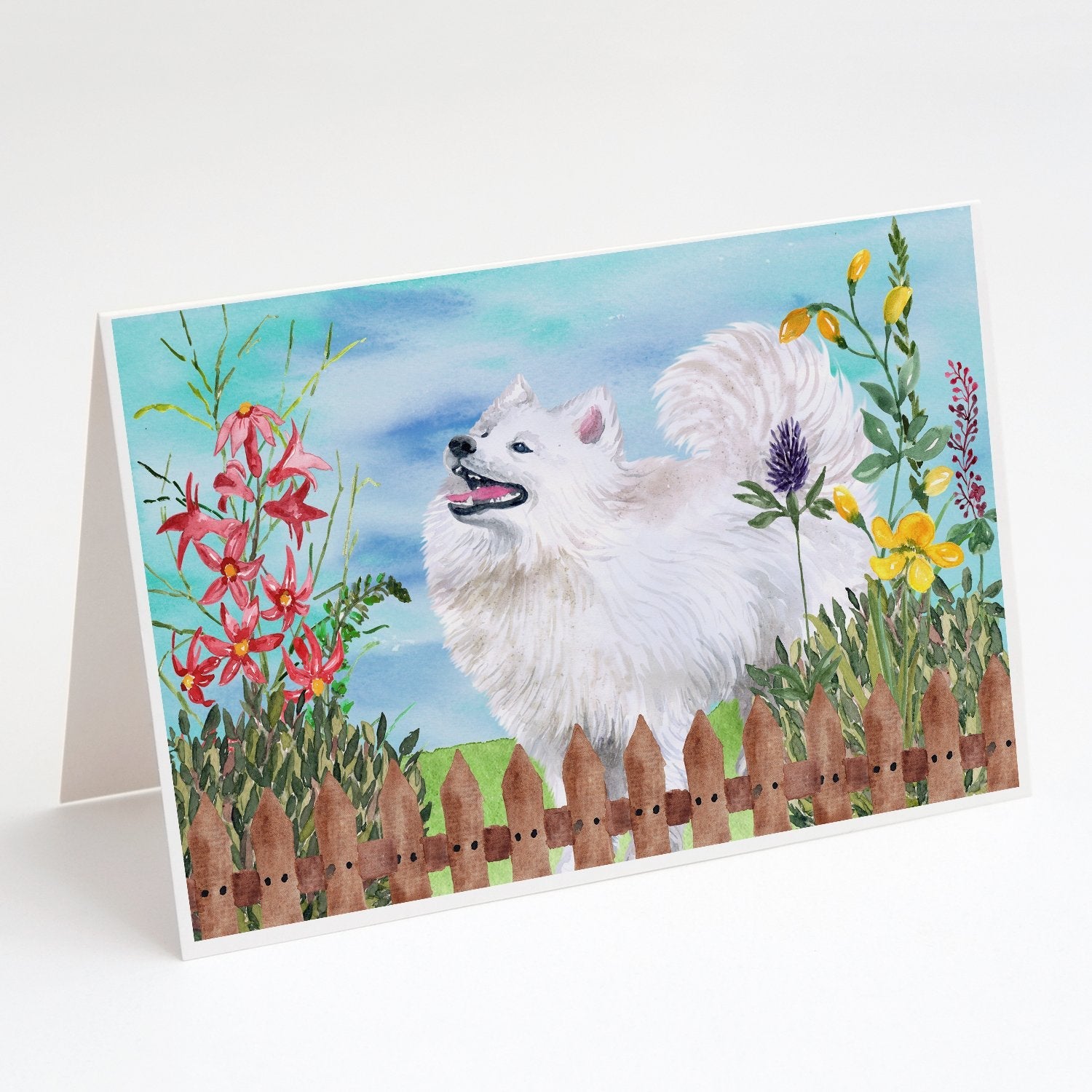 Samoyed Spring Greeting Cards Pack of 8 Blank Cards with Envelopes Whimsical A7 Size 5x7