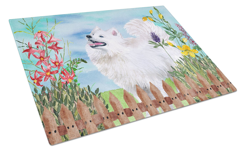 Samoyed Spring Cutting Board Tempered Glass Kitchen Cutting Surface, Heat Resistant Chopping, Non-Slip Feet, Food Prep & Serving