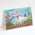 Bull Terrier Spring Greeting Cards Pack of 8 Blank Cards with Envelopes Whimsical A7 Size 5x7