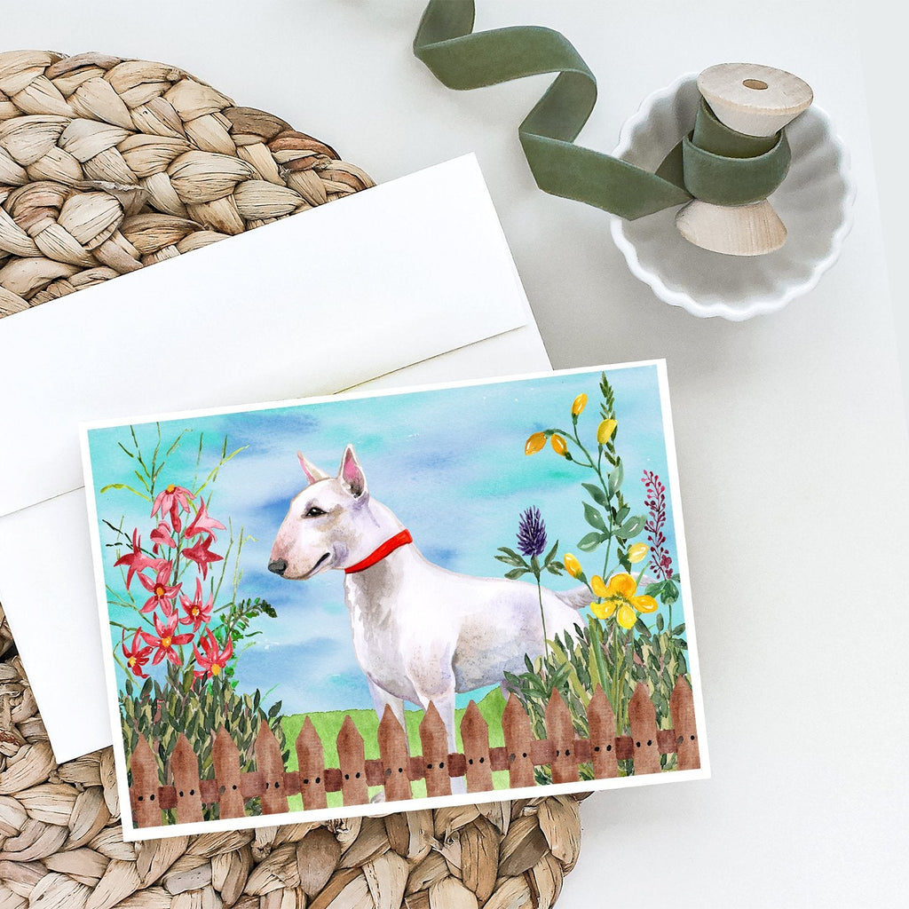 Bull Terrier Spring Greeting Cards Pack of 8 Blank Cards with Envelopes Whimsical A7 Size 5x7