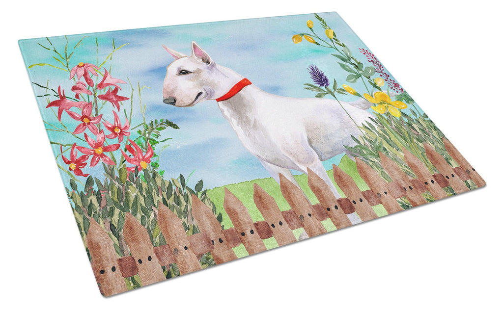 Bull Terrier Spring Cutting Board Tempered Glass Kitchen Cutting Surface, Heat Resistant Chopping, Non-Slip Feet, Food Prep & Serving