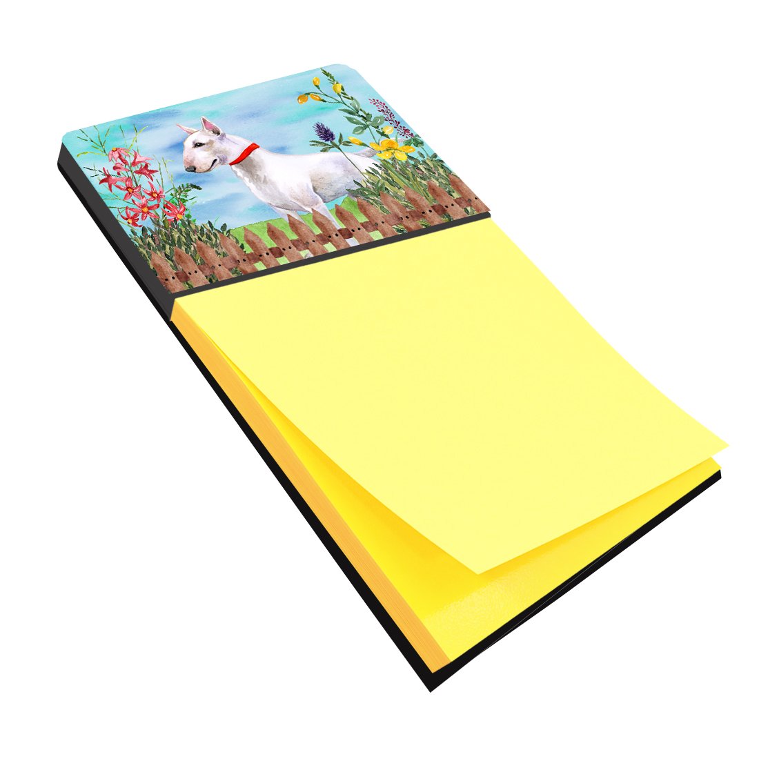 Bull Terrier Spring Watercolor Sticky Note Holder Refillable Dispenser Desk Accessory 3x3 Pad Gift