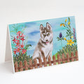 Siberian Husky Grey Spring Greeting Cards Pack of 8 Blank Cards with Envelopes Whimsical A7 Size 5x7