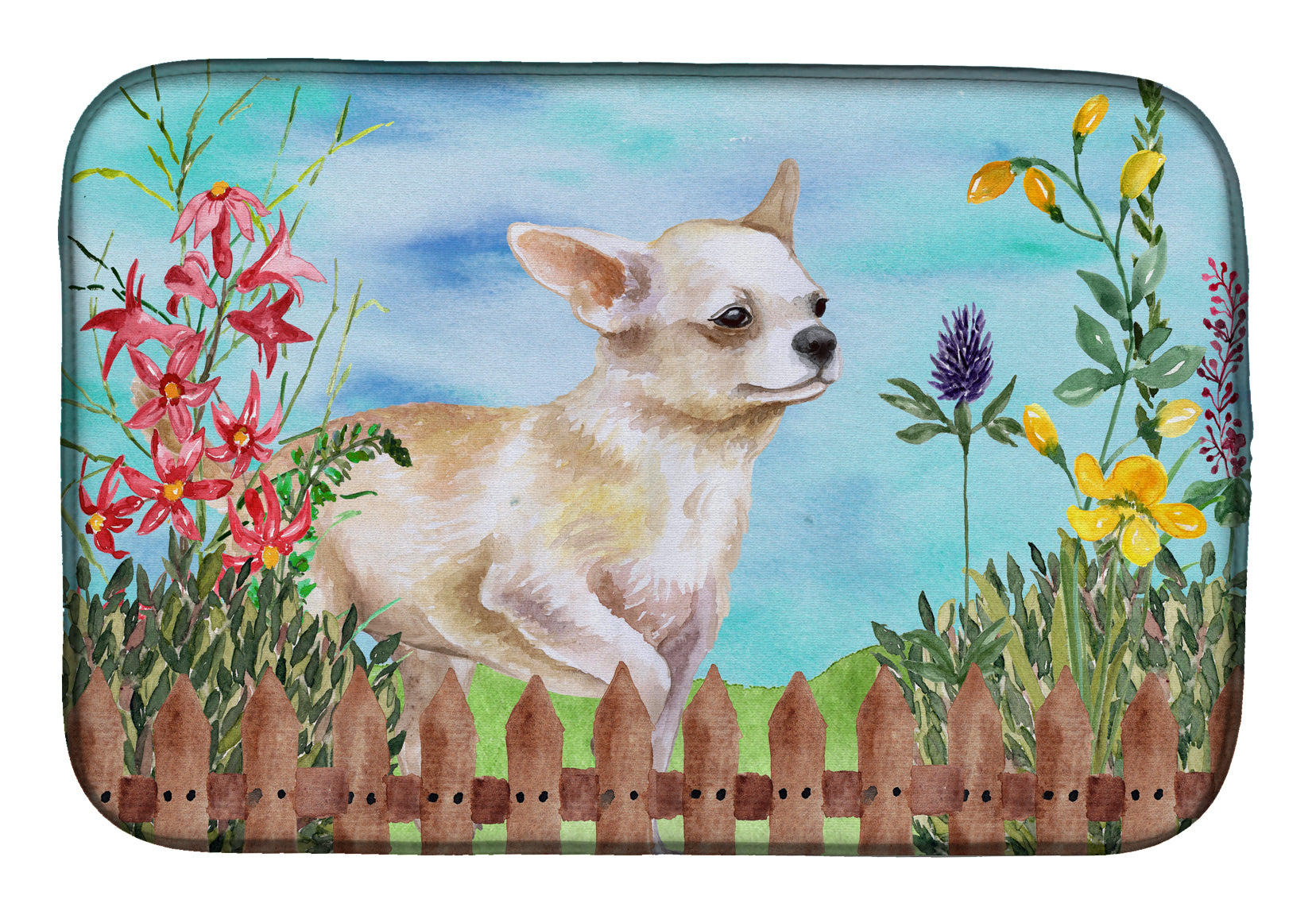 Chihuahua Leg up Spring Dish Drying Mat Absorbent Dish Drying Mat Pad for Kitchen Counter Dish Drainer Mat for Countertop, 14 x 21", Multicolor