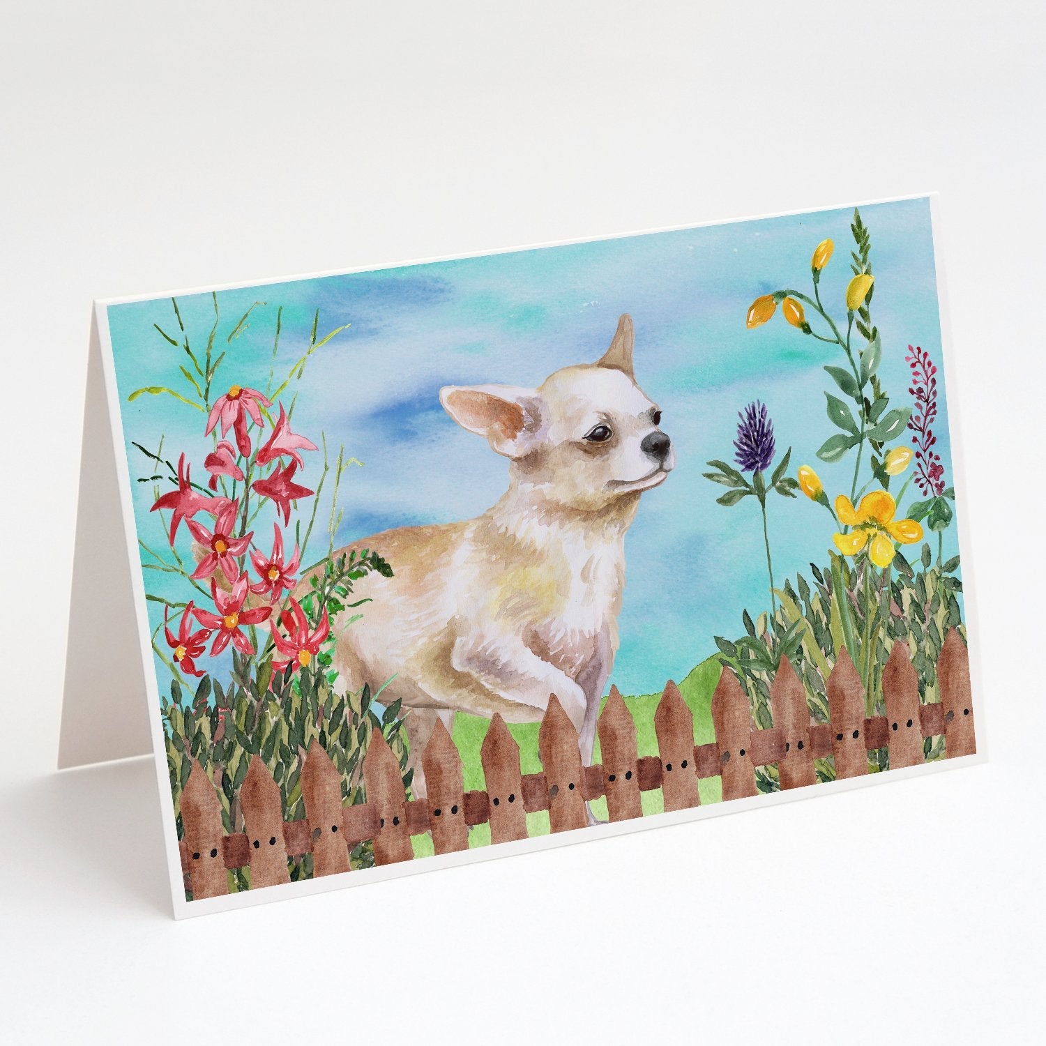 Chihuahua Leg up Spring Greeting Cards Pack of 8 Blank Cards with Envelopes Whimsical A7 Size 5x7
