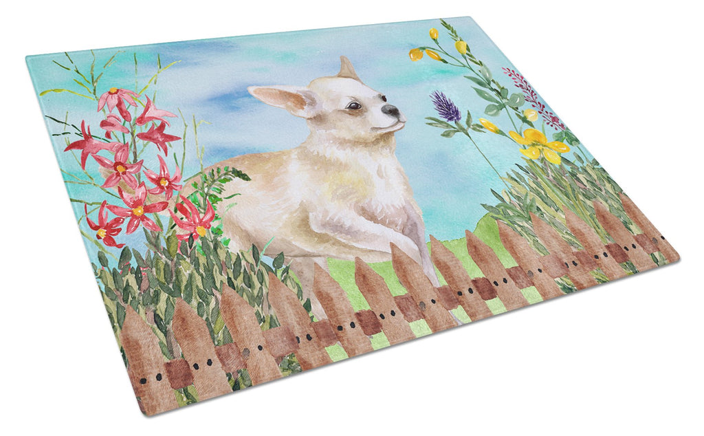 Chihuahua Leg up Spring Cutting Board Tempered Glass Kitchen Cutting Surface, Heat Resistant Chopping, Non-Slip Feet, Food Prep & Serving