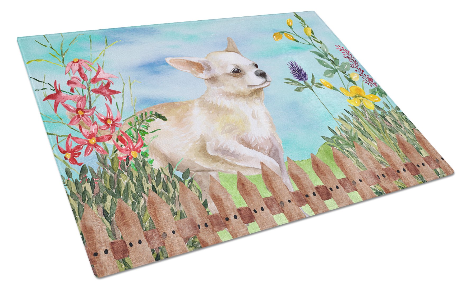 Chihuahua Leg up Spring Cutting Board Tempered Glass Kitchen Cutting Surface, Heat Resistant Chopping, Non-Slip Feet, Food Prep & Serving