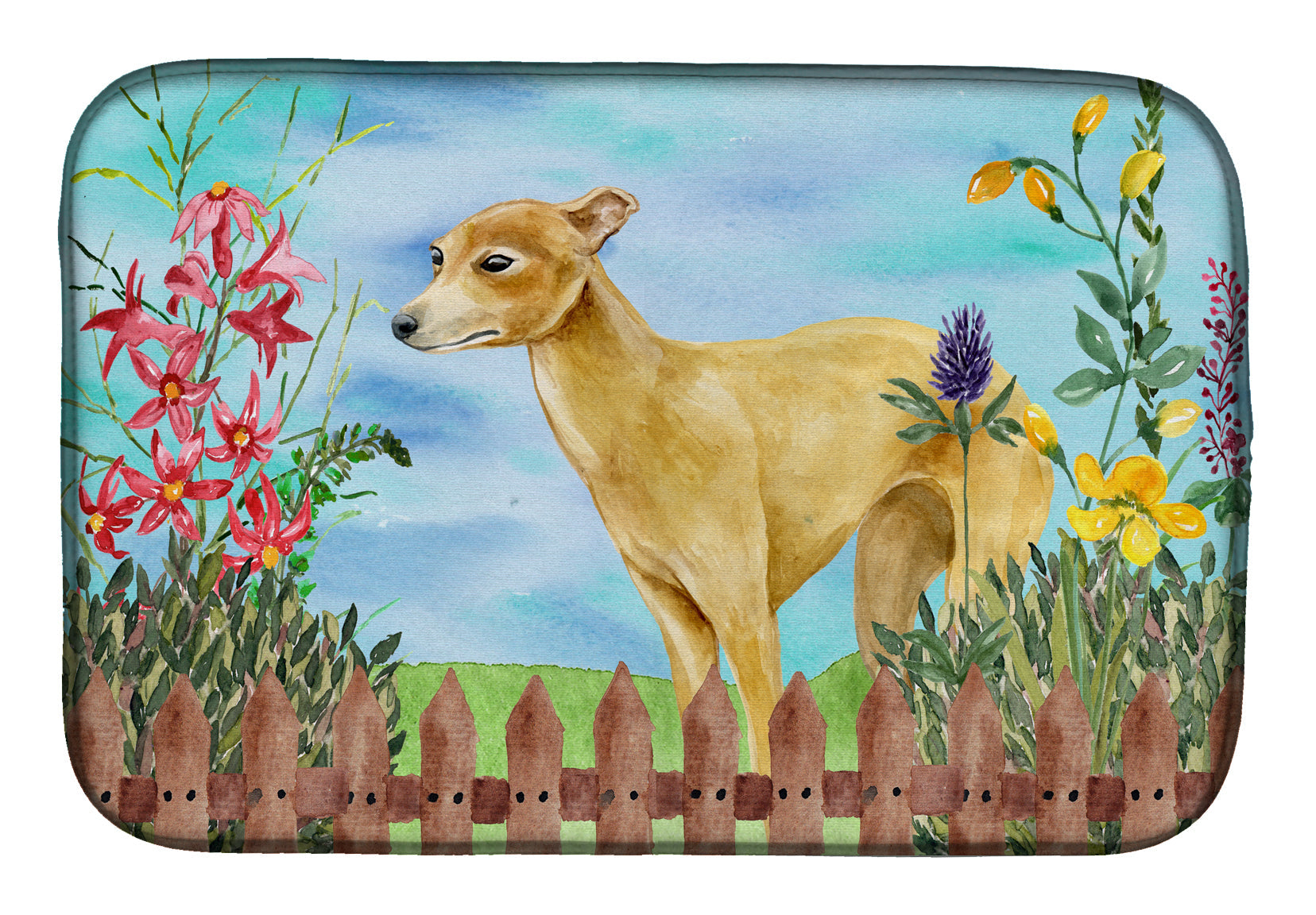 Italian Greyhound Spring Dish Drying Mat Absorbent Dish Drying Mat Pad for Kitchen Counter Dish Drainer Mat for Countertop, 14 x 21", Multicolor