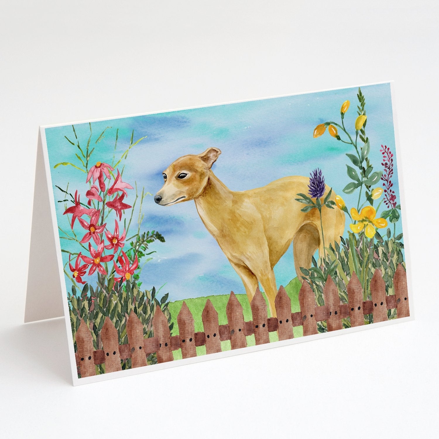 Italian Greyhound Spring Greeting Cards Pack of 8 Blank Cards with Envelopes Whimsical A7 Size 5x7