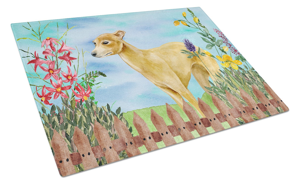 Italian Greyhound Spring Cutting Board Tempered Glass Kitchen Cutting Surface, Heat Resistant Chopping, Non-Slip Feet, Food Prep & Serving