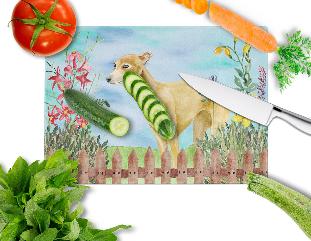 Italian Greyhound Spring Cutting Board Tempered Glass Kitchen Cutting Surface, Heat Resistant Chopping, Non-Slip Feet, Food Prep & Serving