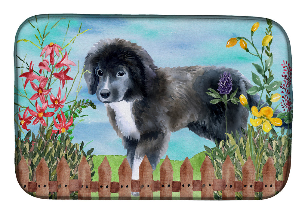 Newfoundland Puppy Spring Dish Drying Mat Absorbent Dish Drying Mat Pad for Kitchen Counter Dish Drainer Mat for Countertop, 14 x 21", Multicolor