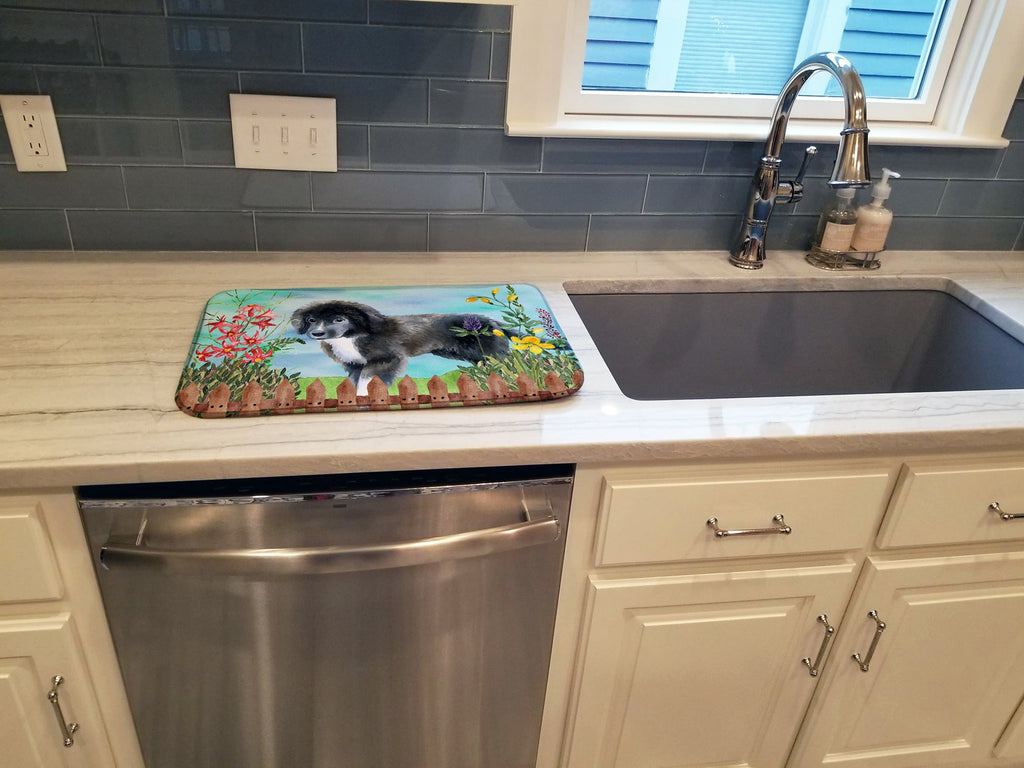 Newfoundland Puppy Spring Dish Drying Mat Absorbent Dish Drying Mat Pad for Kitchen Counter Dish Drainer Mat for Countertop, 14 x 21", Multicolor