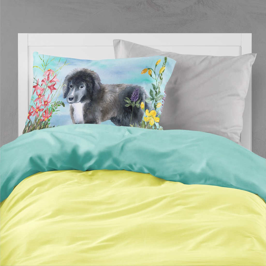Newfoundland Puppy Spring Standard Pillowcase Lightweight Super Soft Easy Care Decorative Artwork Pillowcase, Standard